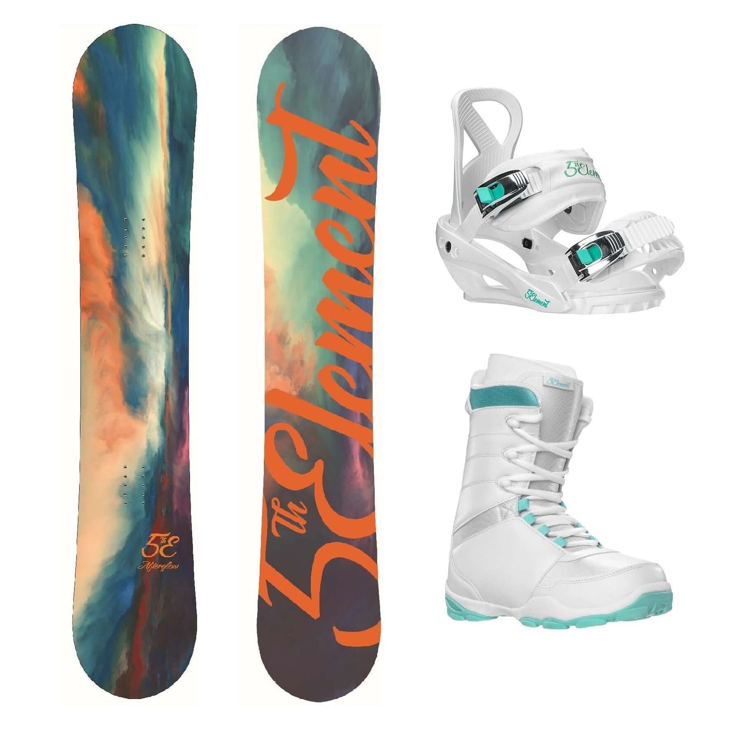 5th Element Afterglow Complete Snowboard Package - White/Teal White