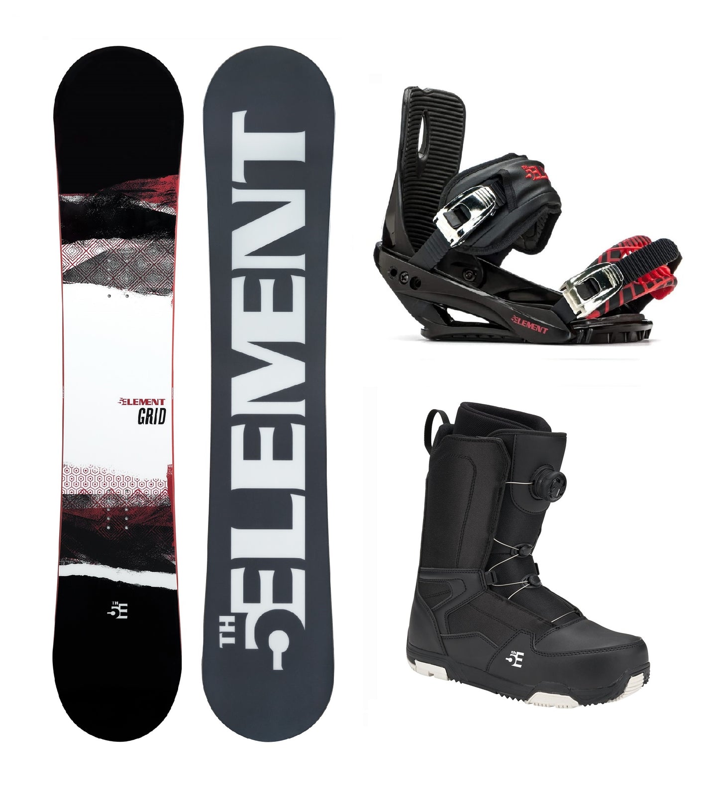 5th Element Grid ST-2 ATOP Complete Snowboard Package - Black/Red Black