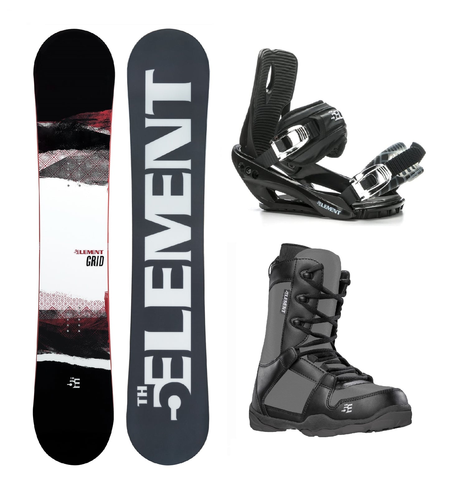 5th Element Grid ST-1 Complete Snowboard Package - Black/Silver Grey