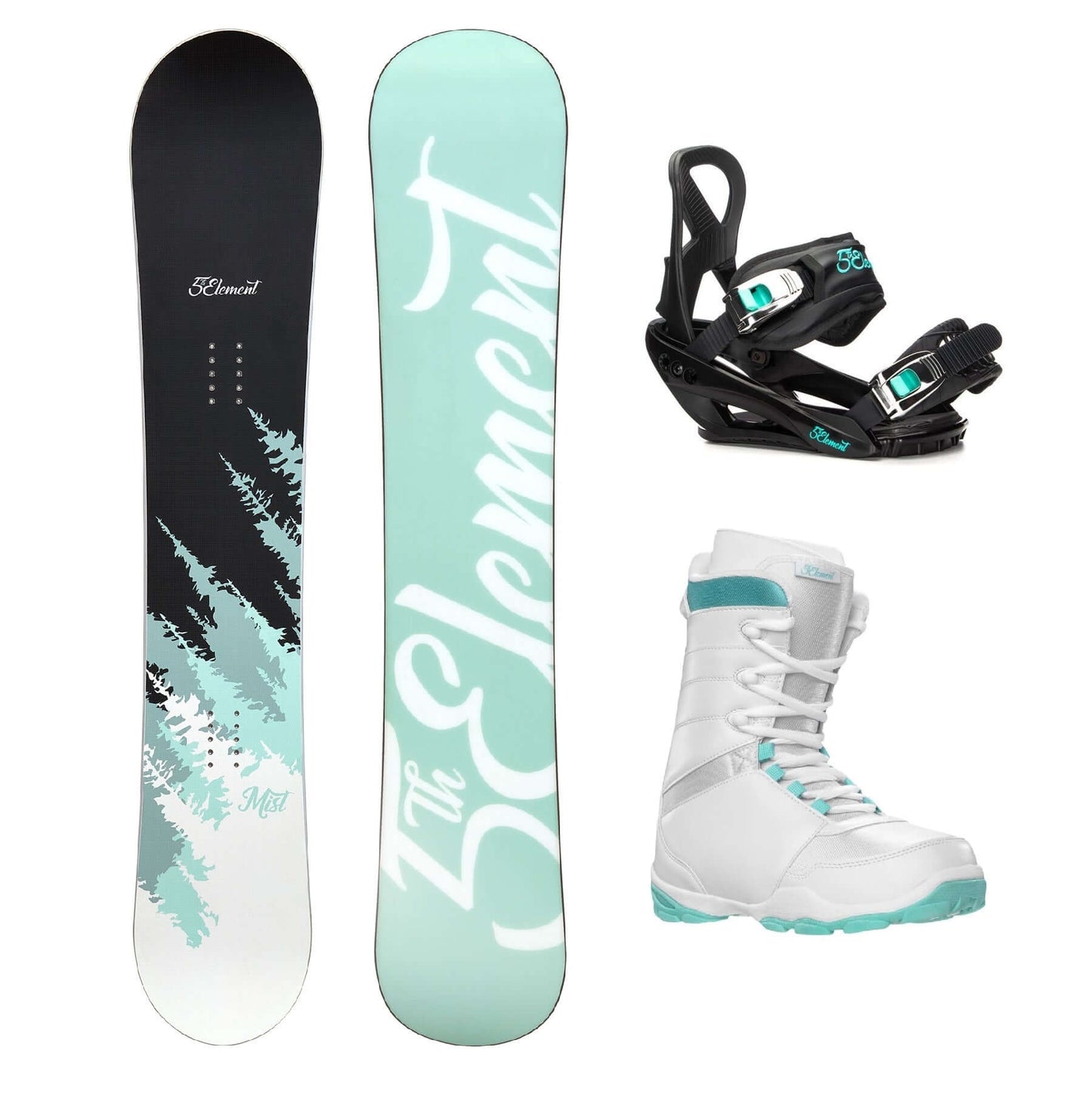 5th Element Mist Complete Snowboard Package - Black/Teal White