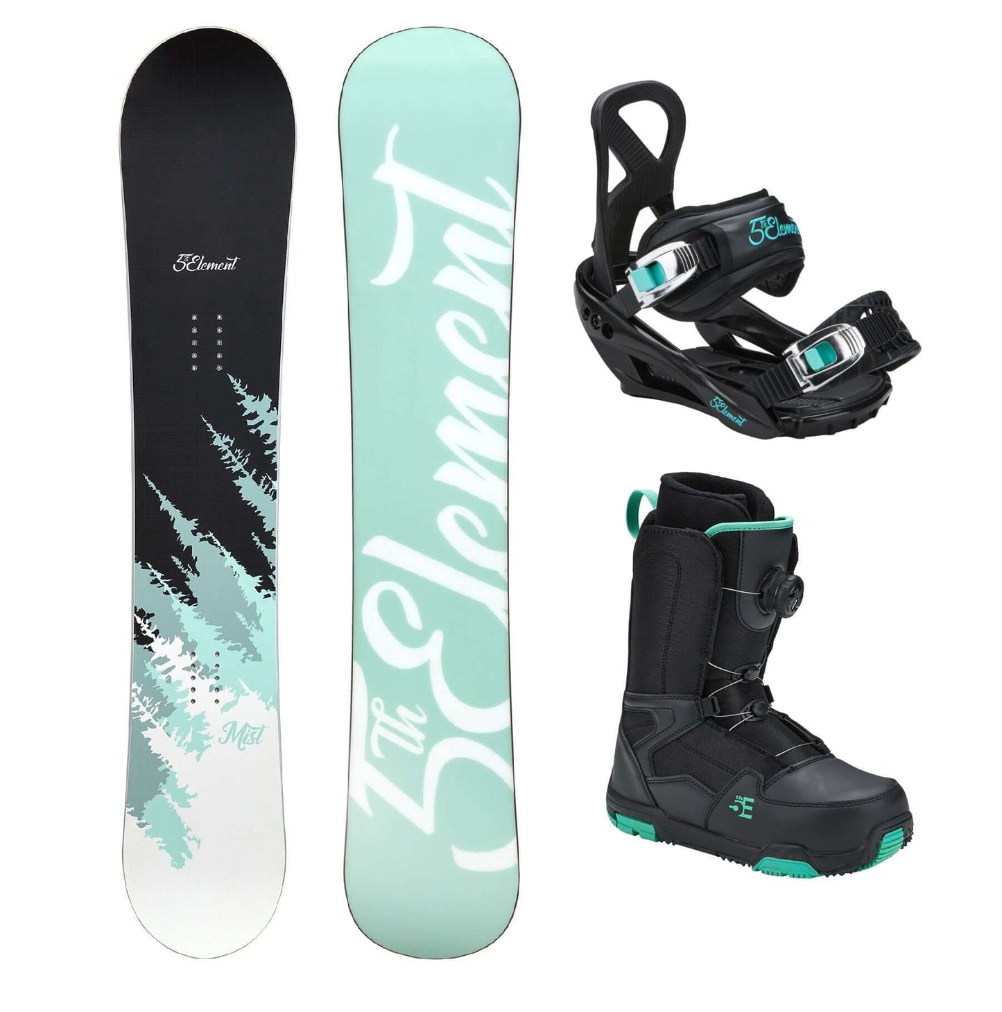 5th Element Mist L-2 ATOP Complete Snowboard Package - Black/Teal Black