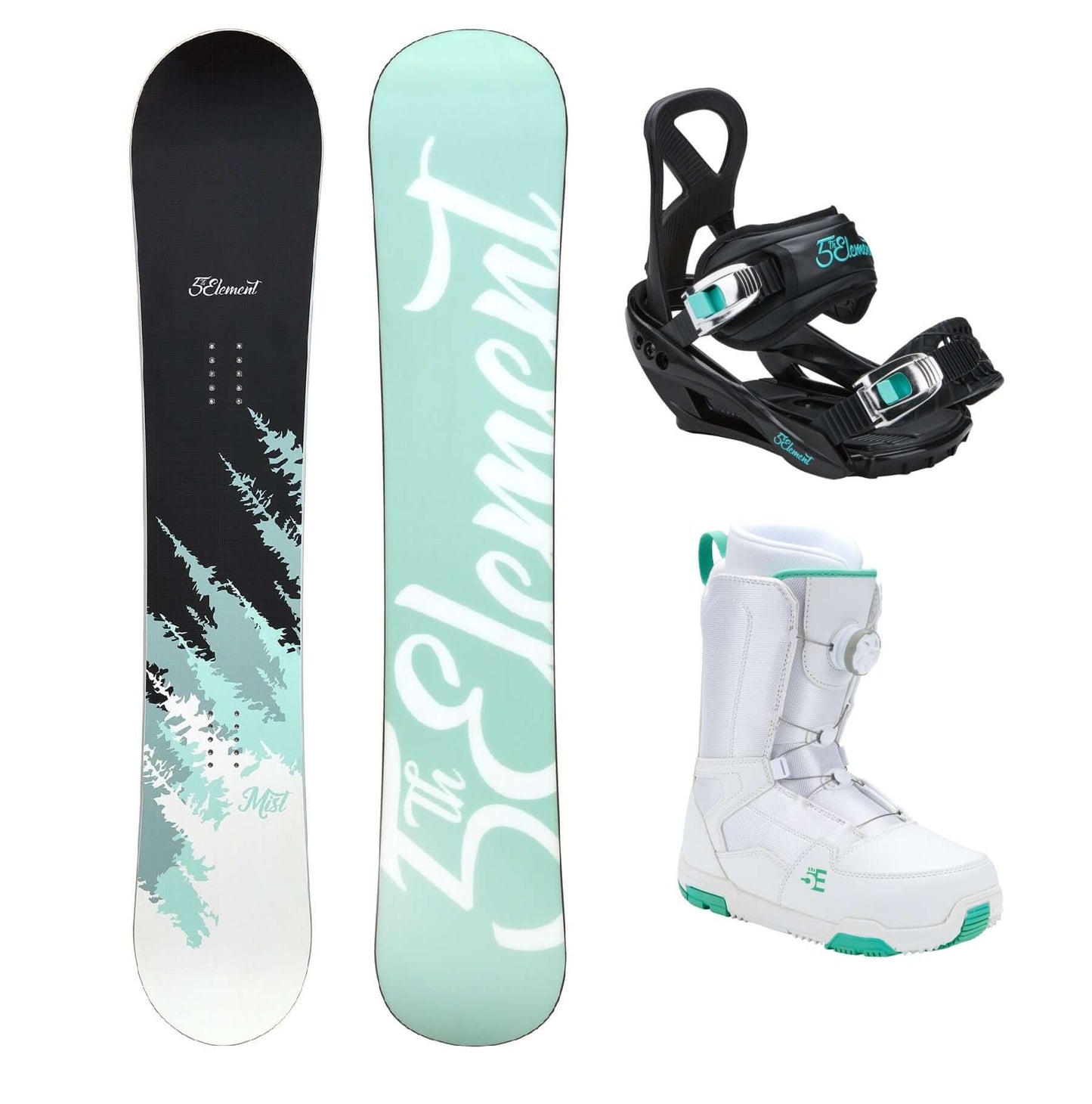 5th Element Mist L-2 ATOP Complete Snowboard Package - Black/Teal White
