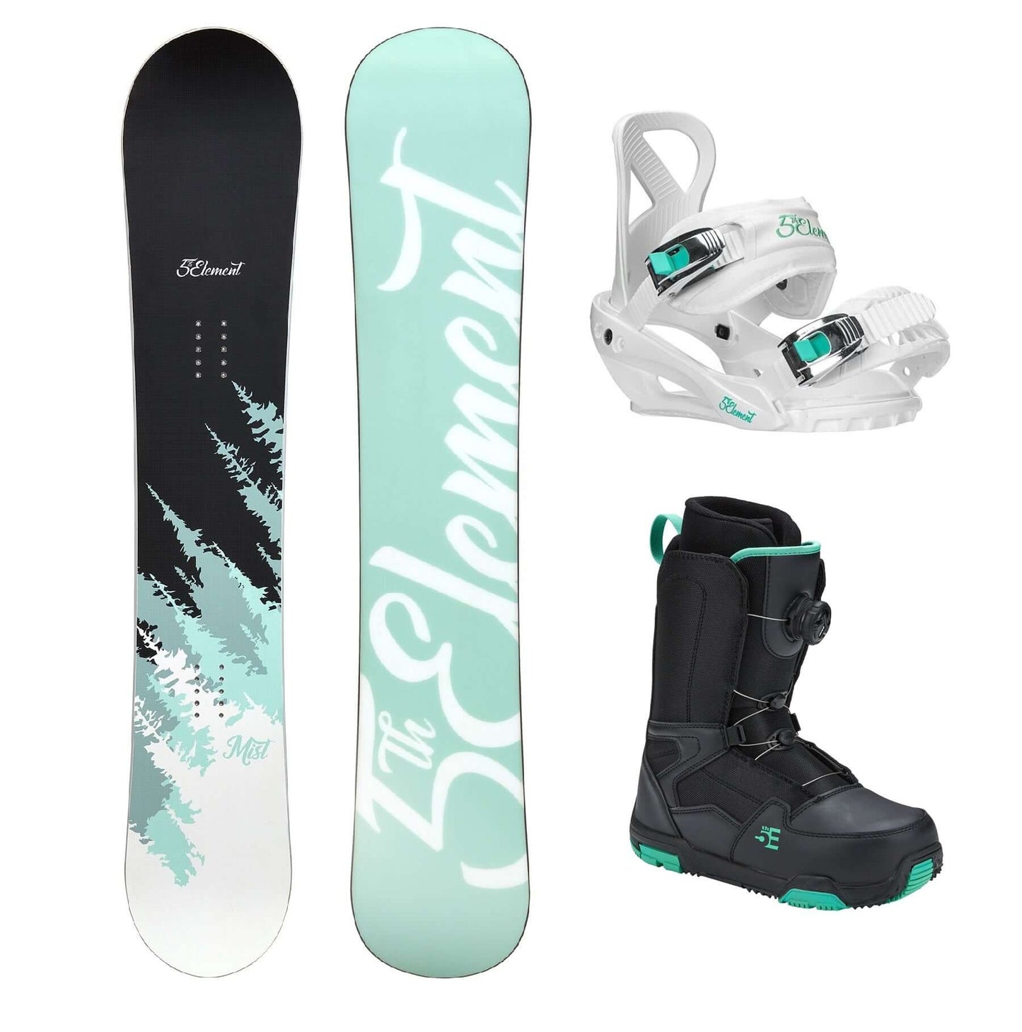 5th Element Mist L-2 ATOP Complete Snowboard Package - White/Teal Black