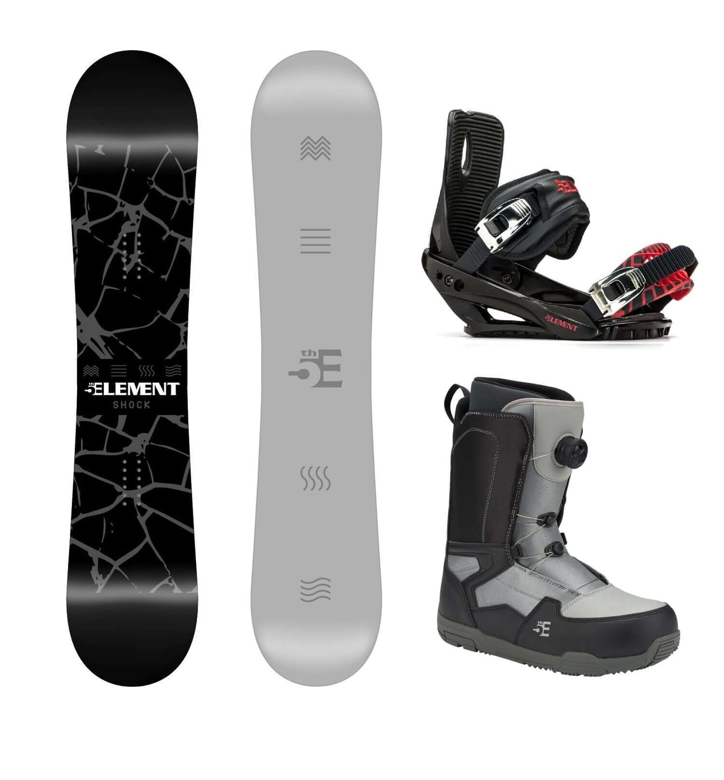 5th Element Shock ST-2 ATOP Complete Snowboard Package - Black/Red Grey