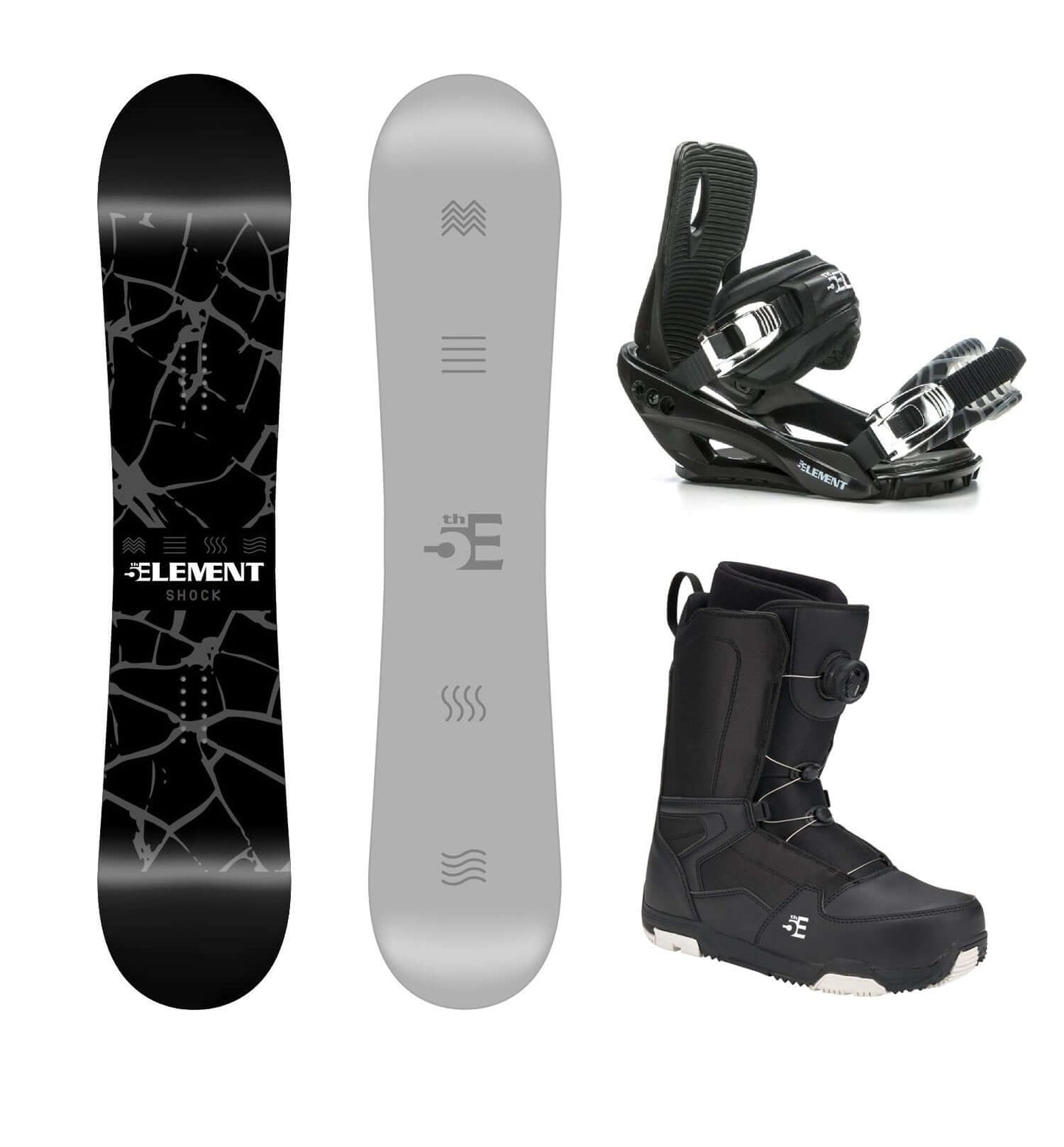 5th Element Shock ST-2 ATOP Complete Snowboard Package - Black/Silver Black