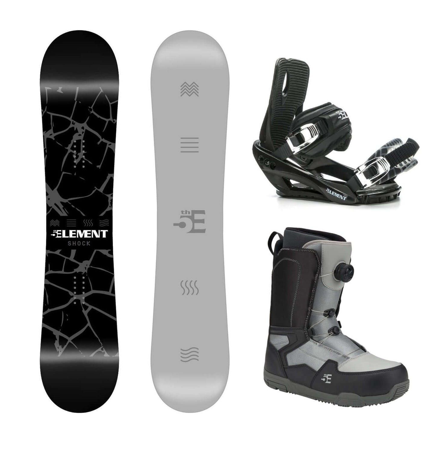 5th Element Shock ST-2 ATOP Complete Snowboard Package - Black/Silver Grey