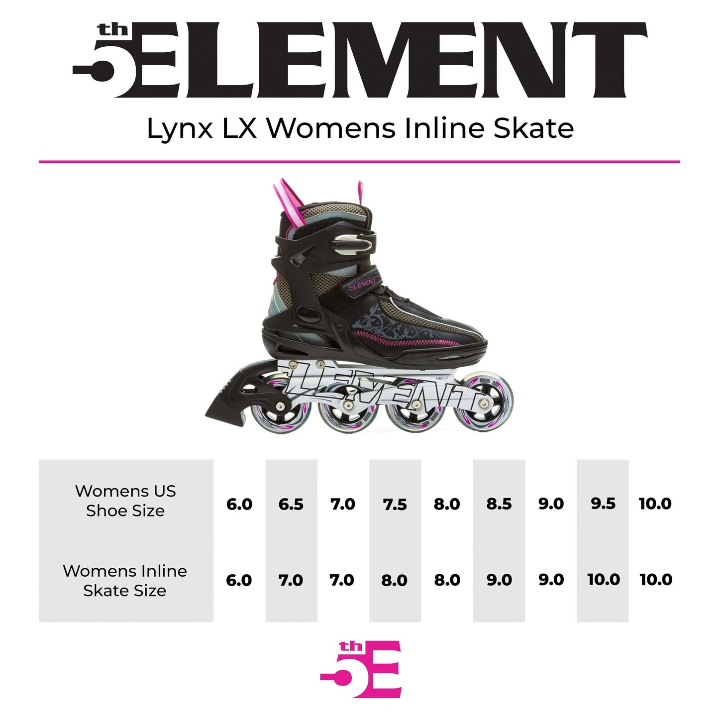 5th Element Lynx Womens Inline Skates - Size Chart