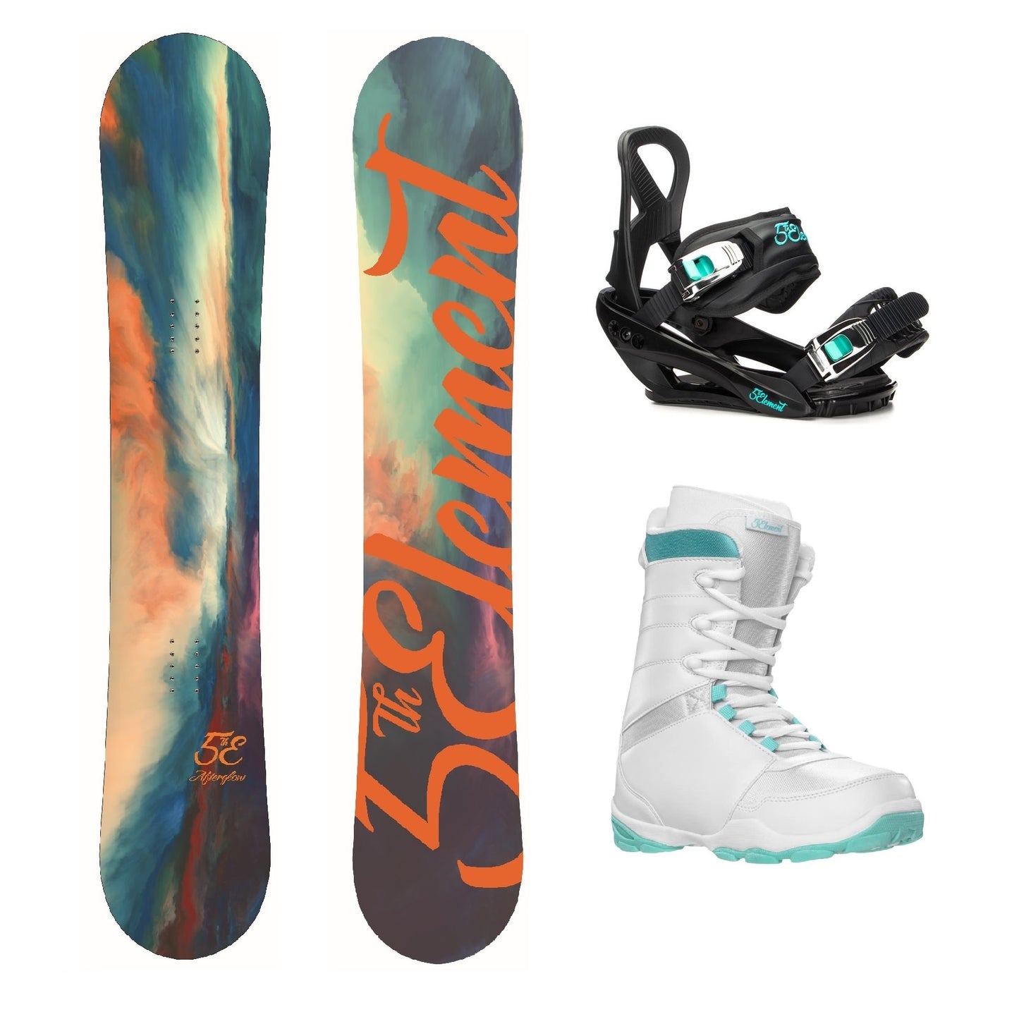 5th Element Afterglow Complete Snowboard Package - Black/Teal White