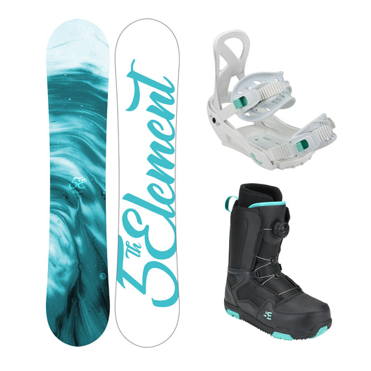 5th Element Breeze ATOP Complete Womens Snowboard Package - White/Teal Black
