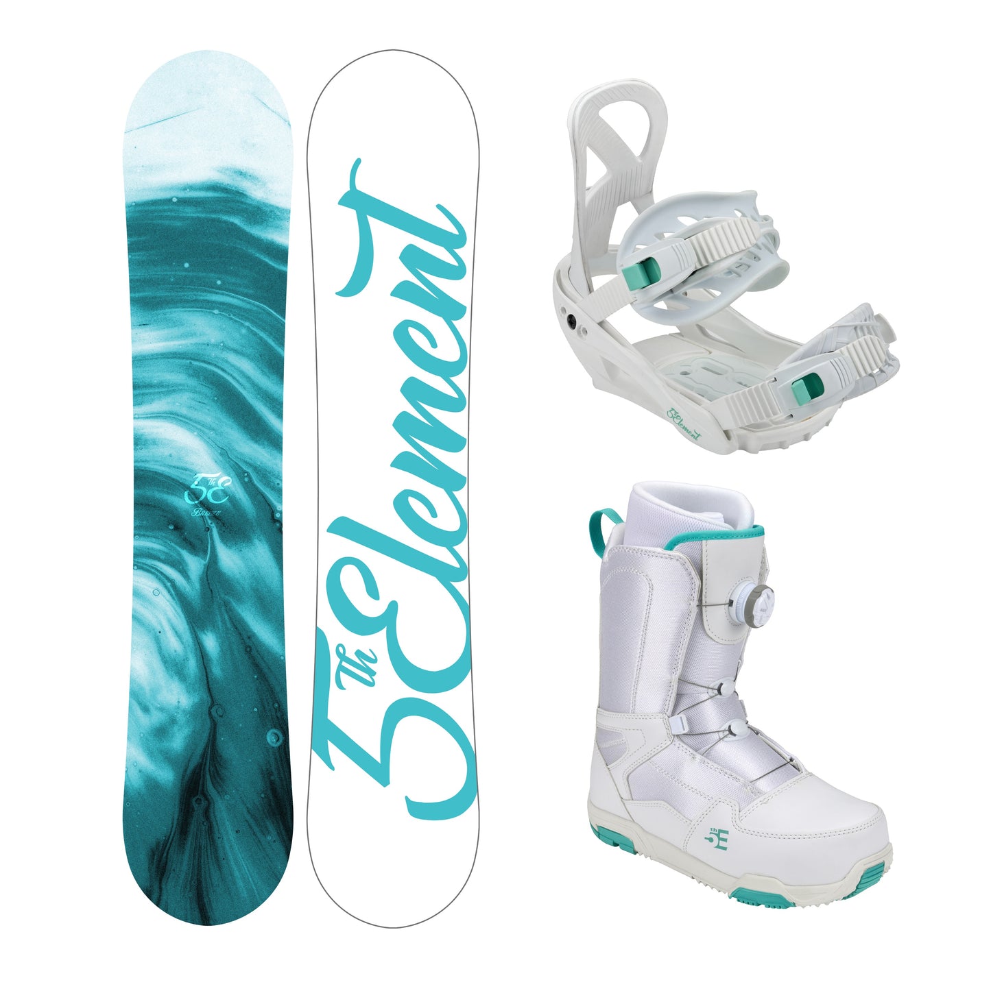 5th Element Breeze ATOP Complete Womens Snowboard Package - White/Teal White