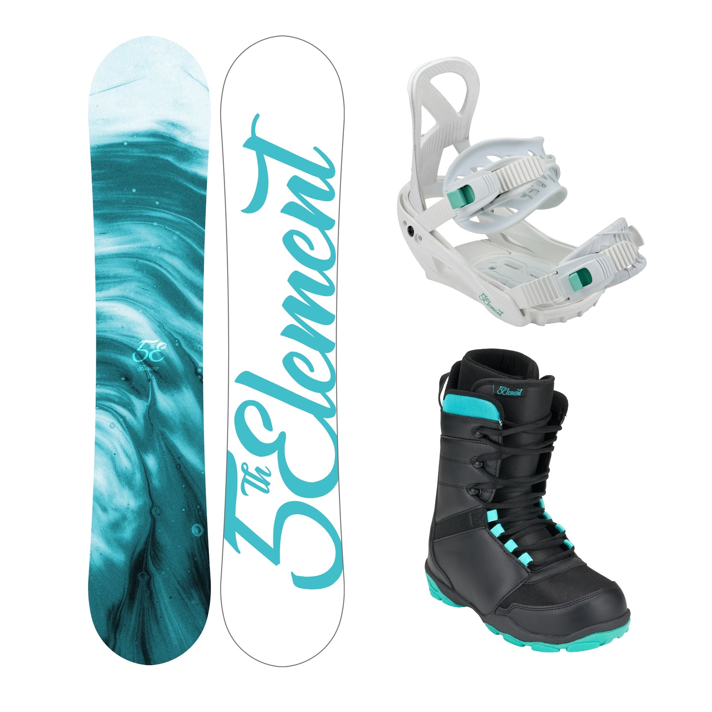 5th Element Breeze Complete Womens Snowboard Package - White/Teal Black
