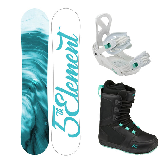 5th Element Breeze L1 Complete Womens Snowboard Package - White/Teal Black