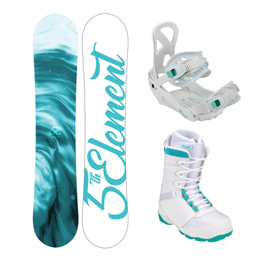 5th Element Breeze Complete Womens Snowboard Package - White/Teal White