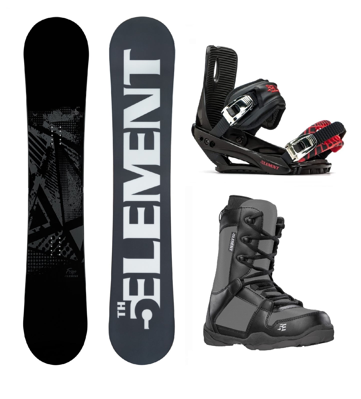 5th Element Forge ST-1 Complete Snowboard Package - Black/Red Grey