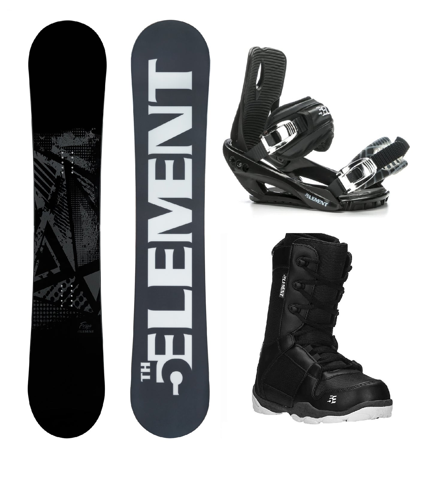 5th Element Forge ST-1 Complete Snowboard Package - Black/Silver Black