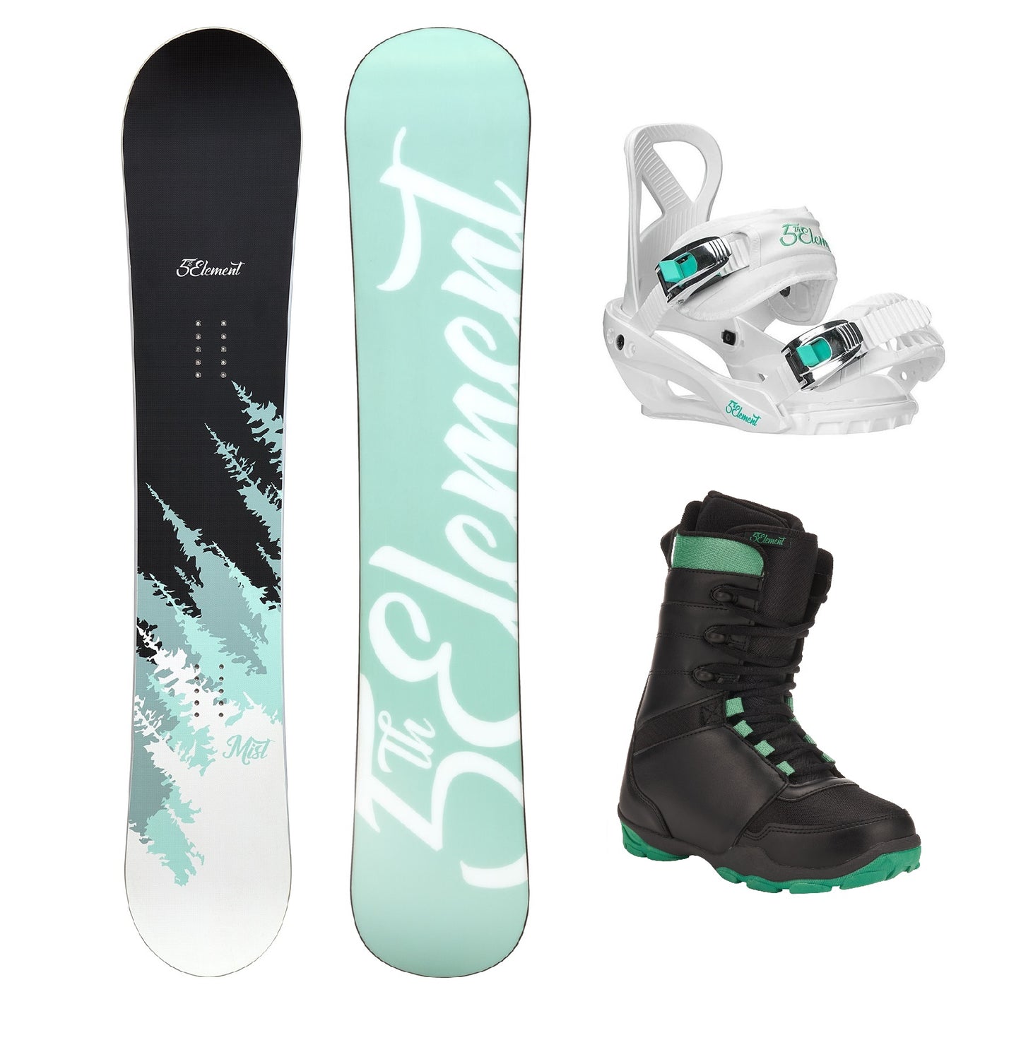 5th Element Mist Complete Snowboard Package - White/Teal Black