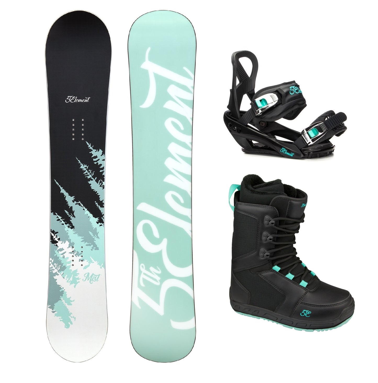 5th Element Mist L1 Complete Snowboard Package - Black/Teal Black