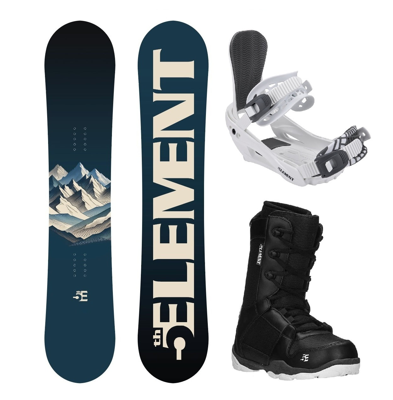 5th Element Range ST-1 Complete Snowboard Package - White/Grey Black