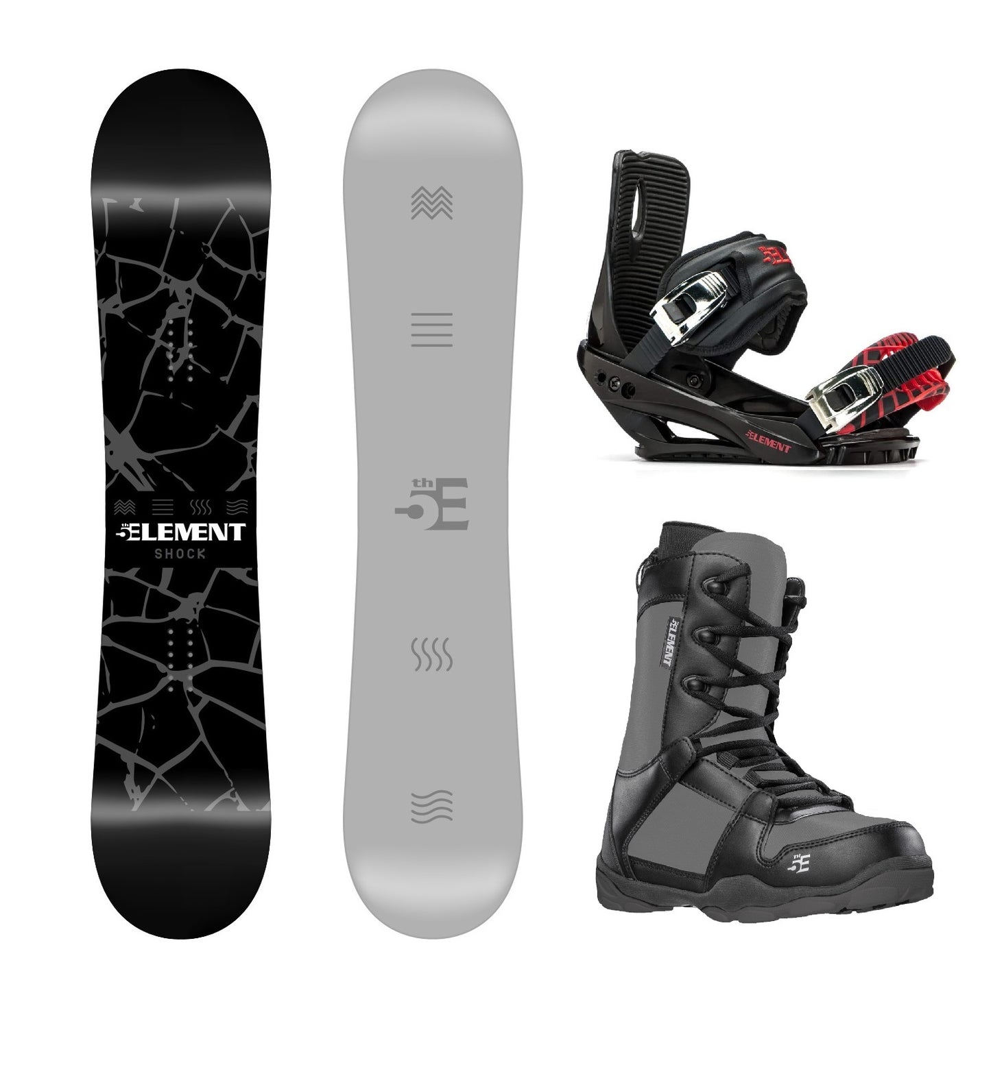 5th Element Shock ST-1 Complete Snowboard Package - Black/Red Grey
