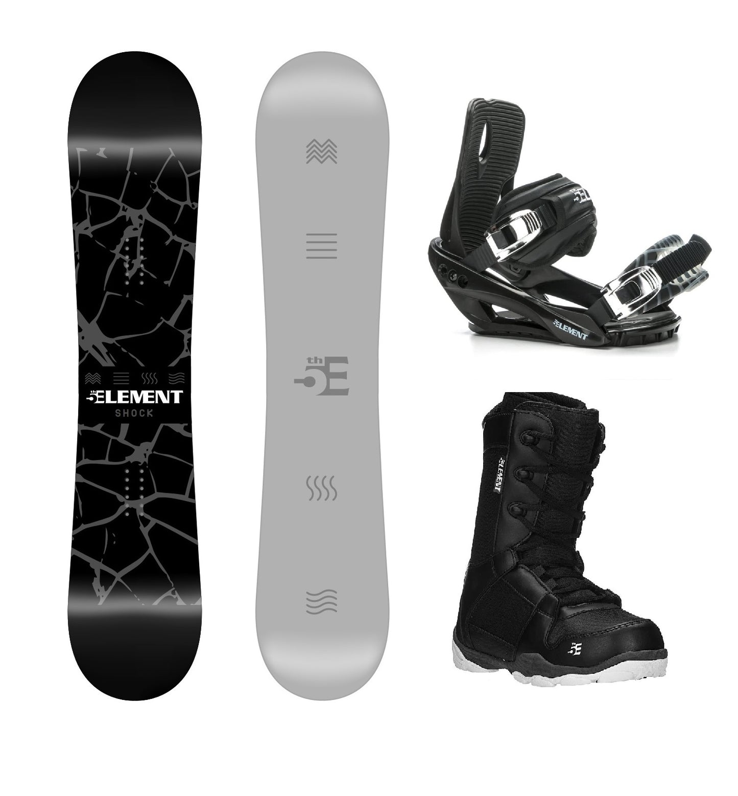 5th Element Shock ST-1 Complete Snowboard Package - Black/Silver Black