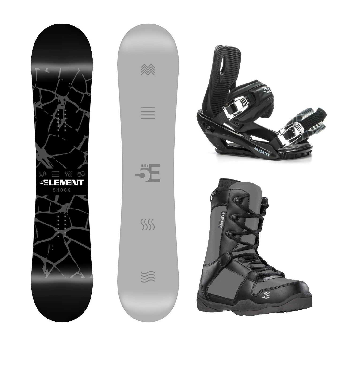 5th Element Shock ST-1 Complete Snowboard Package - Black/Silver Grey