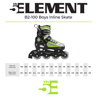 5th Element B2 100 Kids Inline Skates - Size Chart