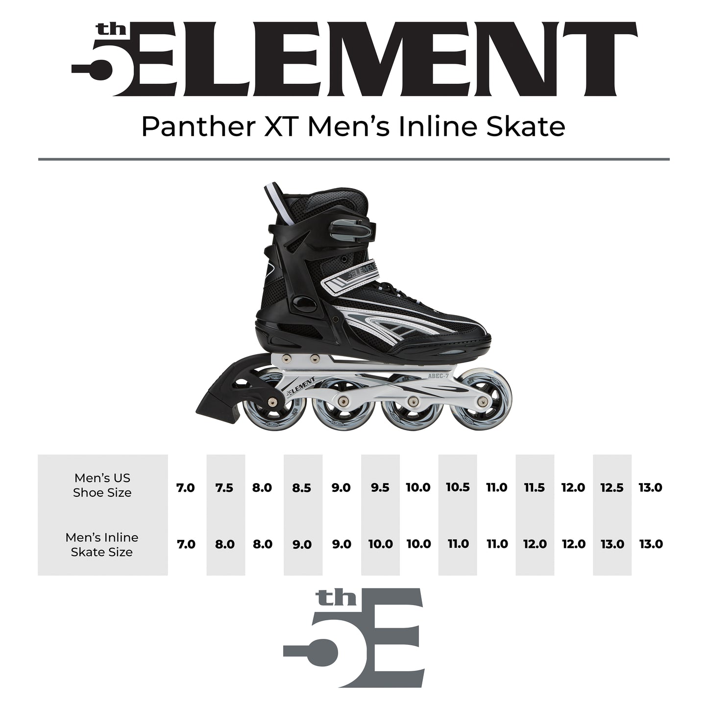 5th Element Panther XT Inline Skates - Black/Grey