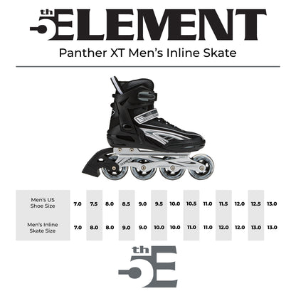 5th Element Panther Retro Inline Skates - Black/Purple - Size Chart