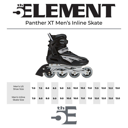 5th Element Panther Inline Skates - Black/Grey - Size Chart